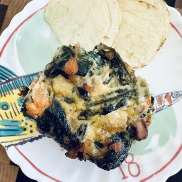 Coho salmon spinach strata