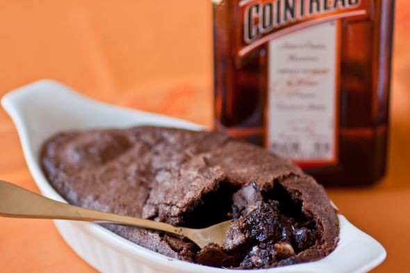 Cointreau brownie pudding with white chocolate chips