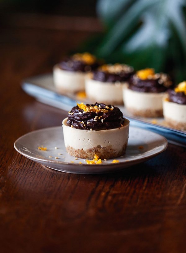 Cointreau-spiked sweet navel orange-ades with pasilla chocolate cashew ganache