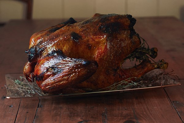 Coke-glazed upside-down turkey