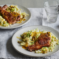 Colcannon with lamb chops & orange caper sauce