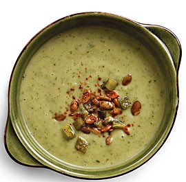 Cold avocado soup with chile-lime pepitas