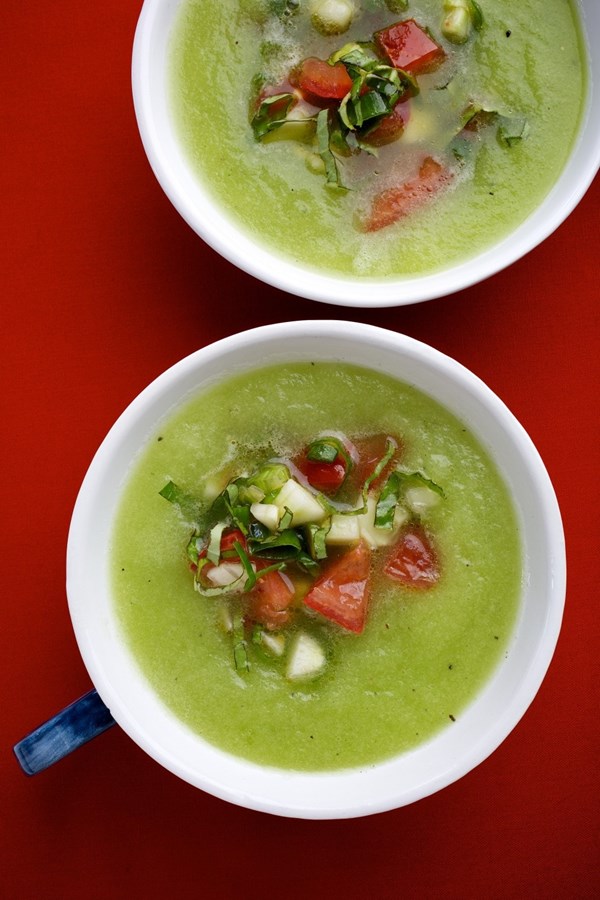 Cold cucumber cream with tomato salsa