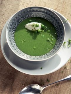 Cold green soup with horseradish & garlic hangop