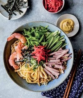 Cold noodle salad with sesame-and-vinegar sauce (Hiyashi chuka)