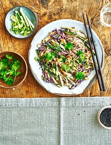 Cold sesame and ginger chicken noodle salad