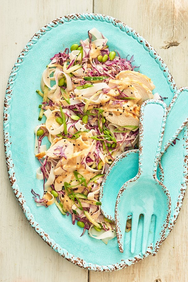 Cold sesame chicken and noodle salad 