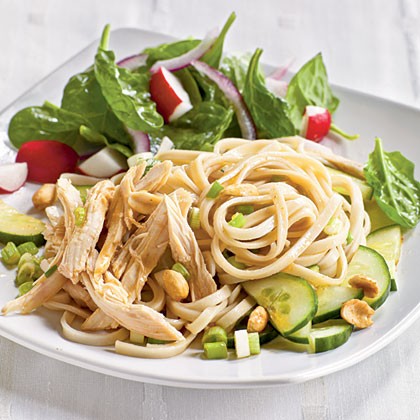 Cold sesame noodles with chicken and cucumbers
