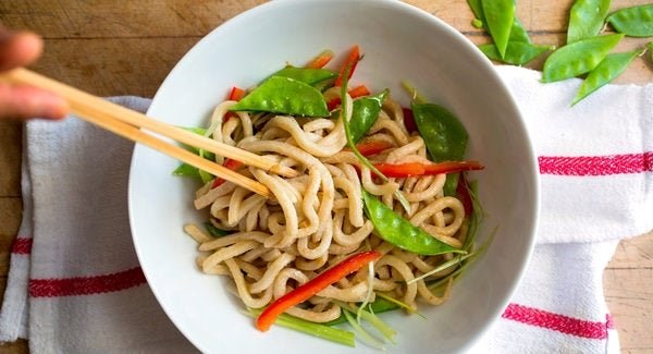 Cold sesame noodles with crunchy vegetables