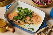 Cold slow-roasted salmon with mustard dill sauce