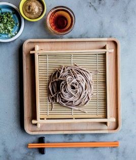 Cold soba noodles with sweet walnut dipping sauce (Kurimi soba) 