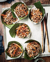 Cold soba salad with dried shiitake dressing