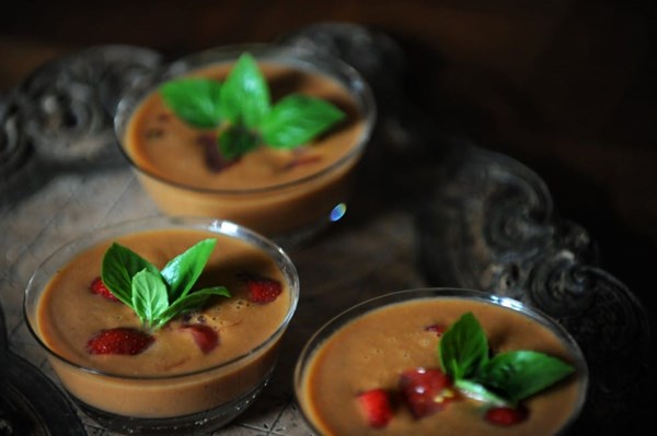 Cold soup of strawberries and tomato