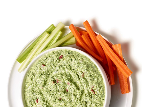 Cold spinach dip with radishes