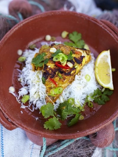 Coley korma with fluffy rice