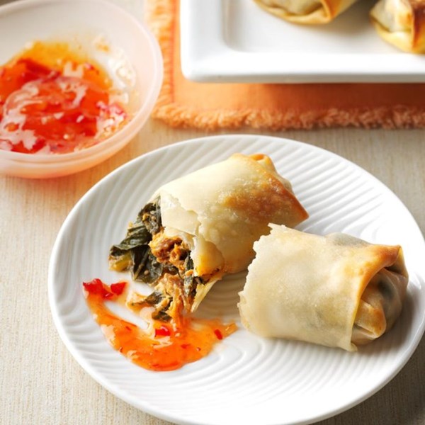 Collard green & pulled pork egg rolls