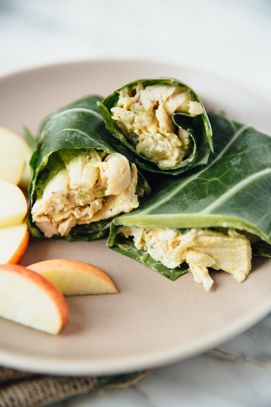 Collard green chicken salad wraps