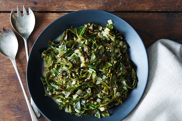 Collard greens braised in coconut milk