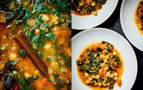 Collard greens, chickpea + lentil soup