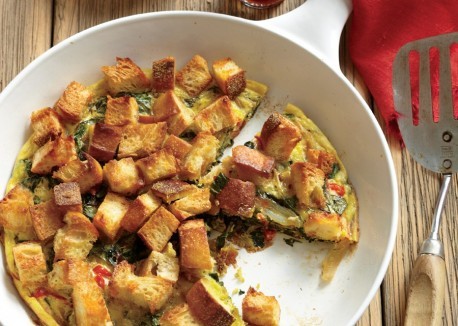 Collard greens frittata with crispy croutons