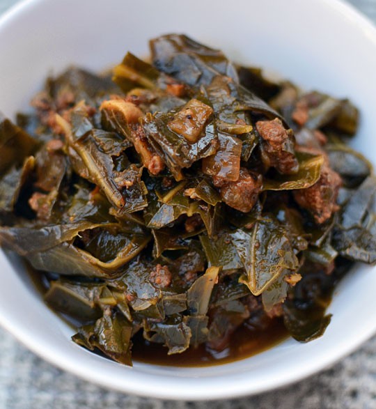 Collard greens stew with chorizo and garlic