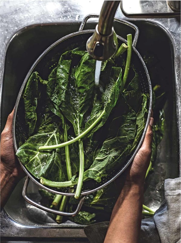 Collard greens with cornmeal dumplings