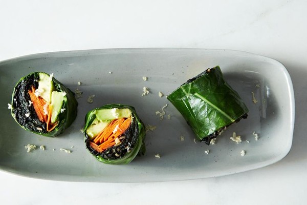Collard roll ups with coconut curry kale