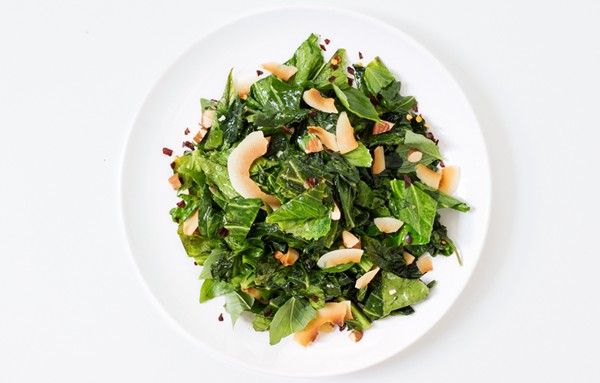 Collards with toasted coconut