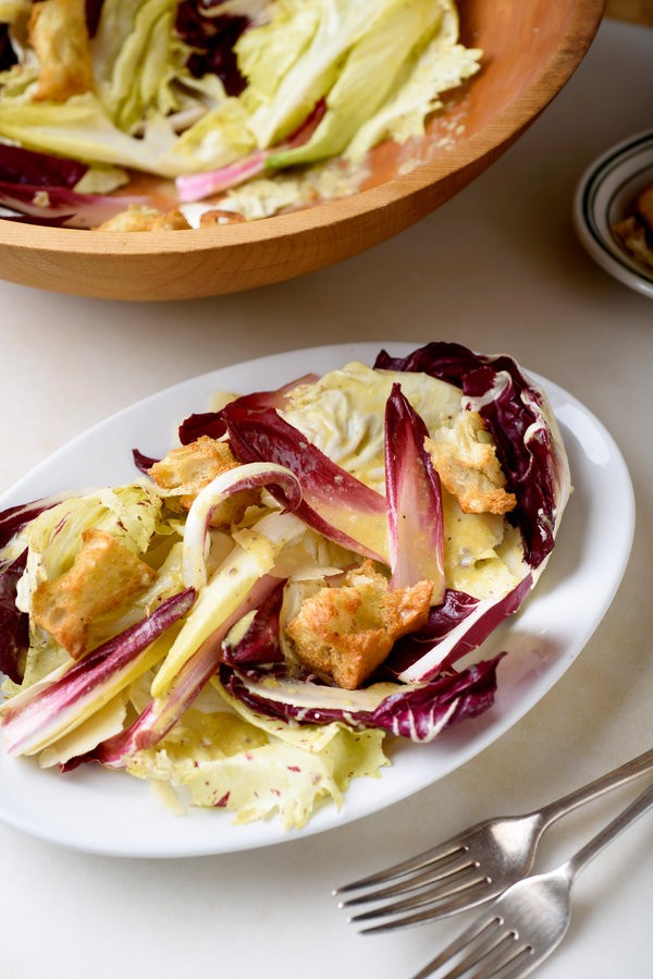 Colorful chicory salad with anchovy dressing