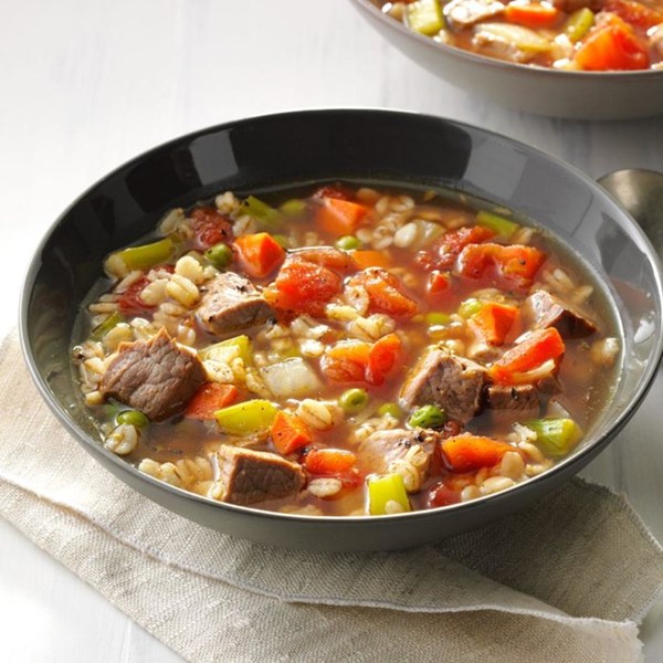 Comforting beef barley soup