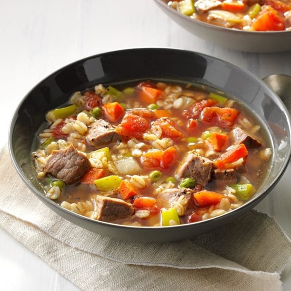 Comforting beef barley soup