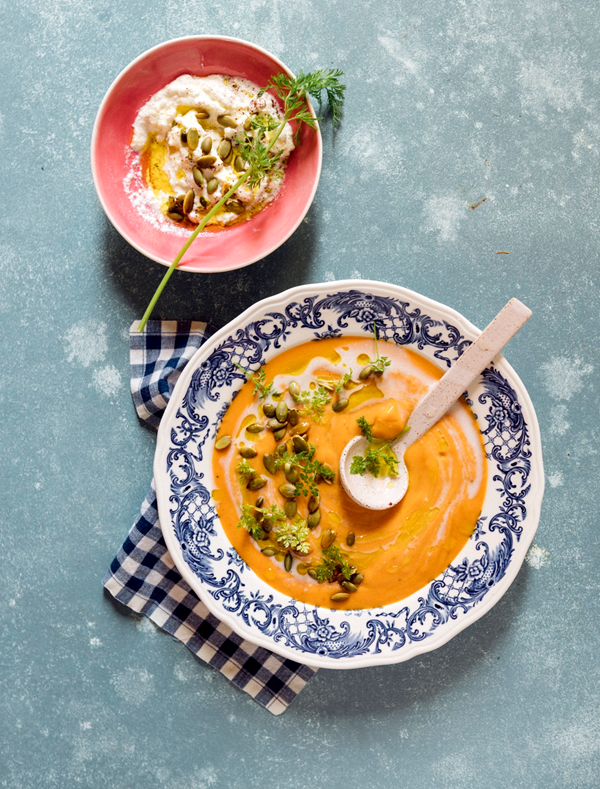 Comforting carrot & lentil soup with rosemary & coconut milk