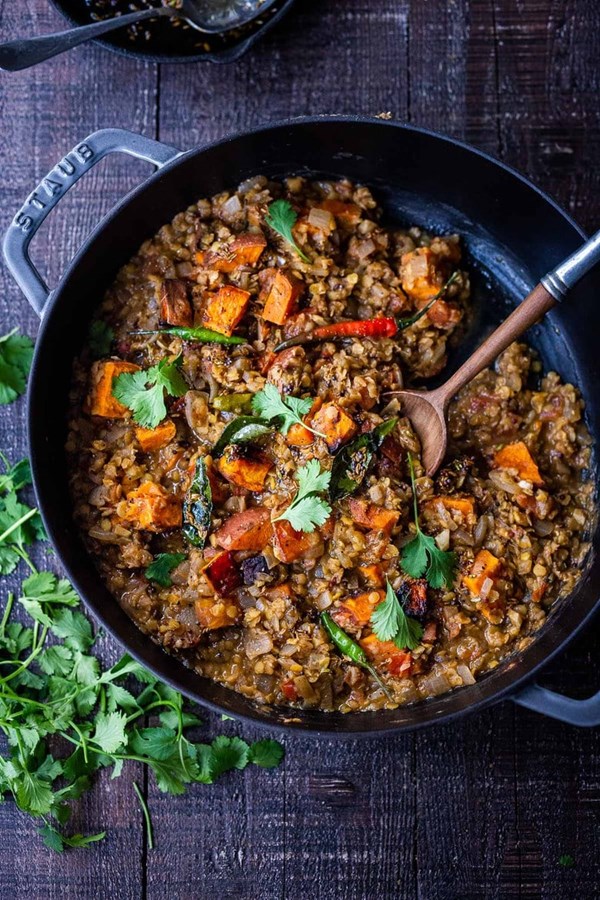 Comforting lentil dal with sweet potatoes