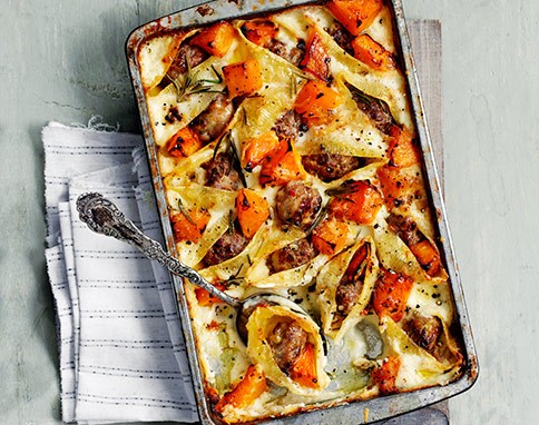 Conchiglie with fennel, sausage & squash