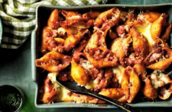 Conchiglioni and sausage pasta bake