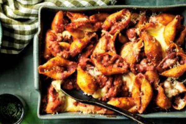 Conchiglioni and sausage pasta bake