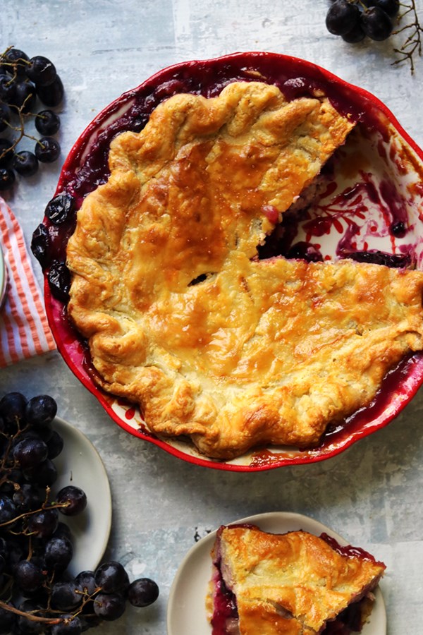 Concord grape and goat cheese pie