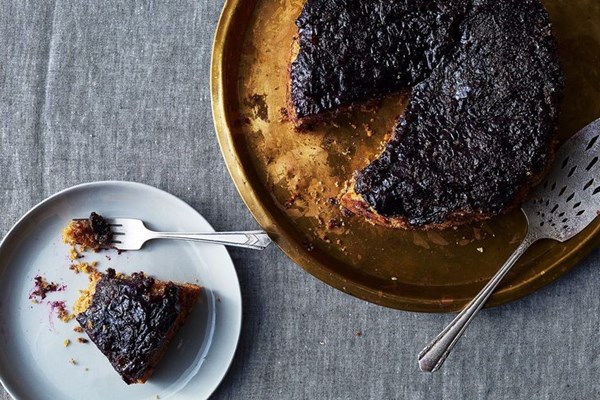 Concord grape upside-down cake