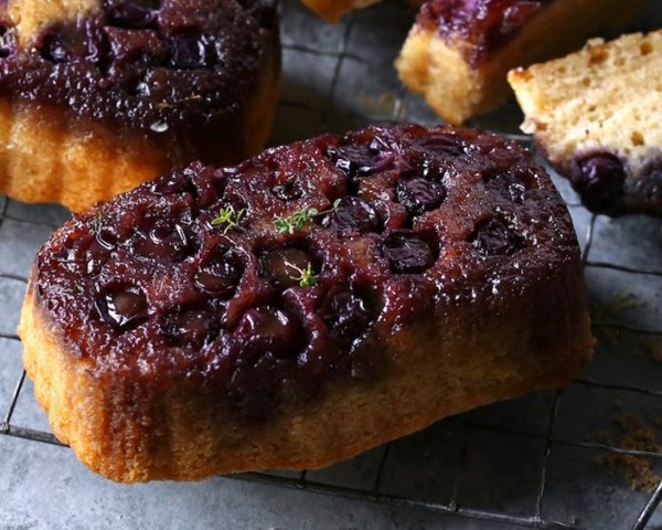 Concord grape upside-down mini loaf cakes