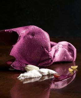 Concord grape vacherin with Concord grape sorbet, pistachio ice cream, and vanilla Chantilly