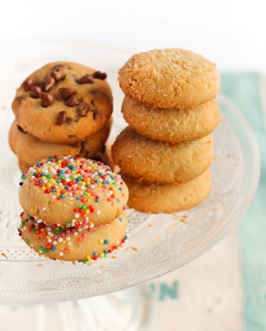 Condensed milk cookies (with chocolate chips, sprinkles or coconut)