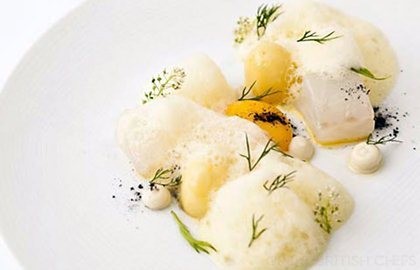 Confit cod with egg yolk and saffron
