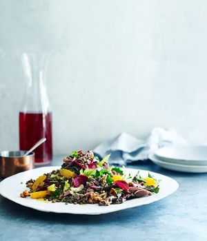Confit duck, lentil and walnut salad