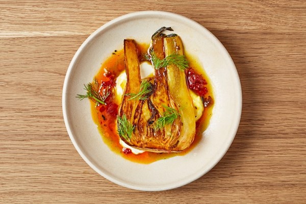 Confit fennel with saffron and harissa