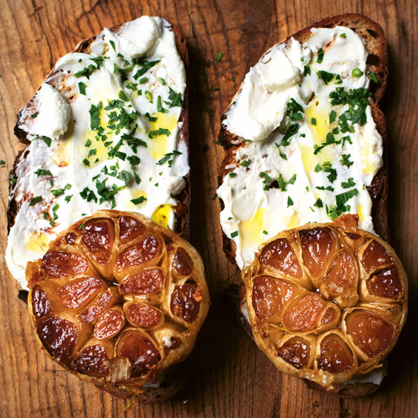 Confit garlic and goat's curd toast