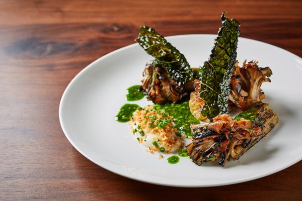Confit leek with maitake mushrooms