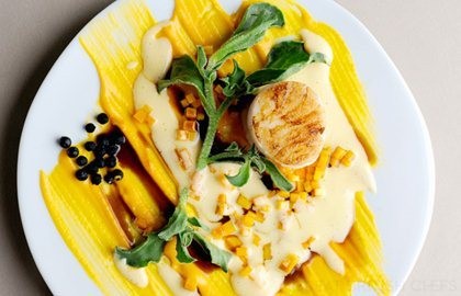 Confit line-caught cod with juniper ashes, butternut squash and liquorice sabayon