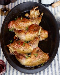 Confit of guinea hen legs with prunes and honey