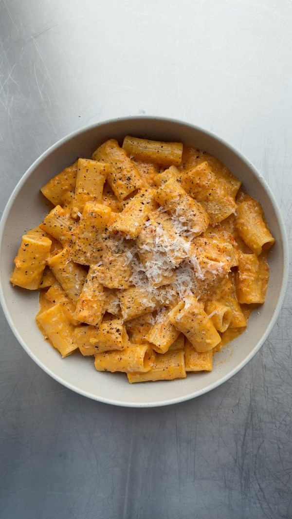 Confit red pepper and tomato sauce with pasta