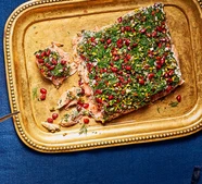 Confit salmon with tahini, pistachio & herb crust
